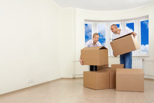 Packed moving boxes prepared for removal services in Uxbridge
