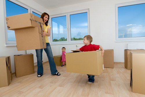 Packing boxes and furniture ready for a house move in Uxbridge